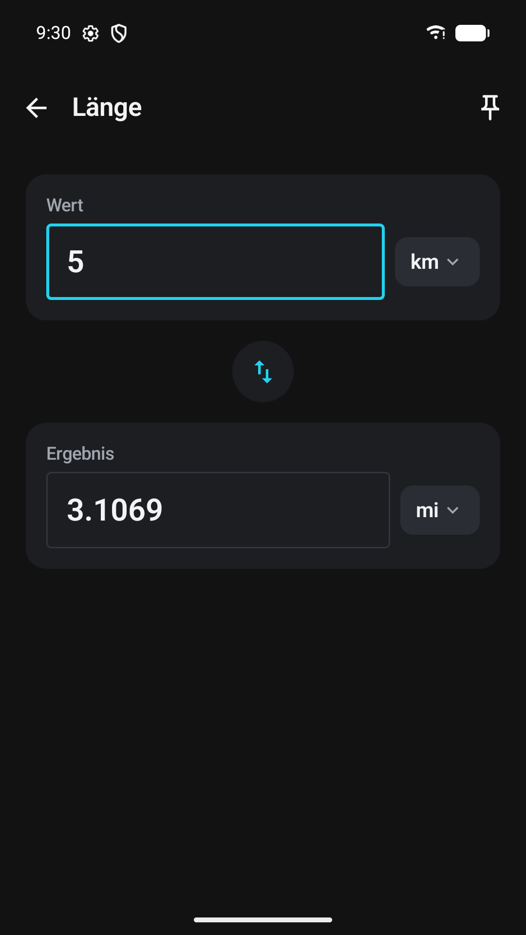 Skalario Konverter Länge Kilometer zu Meile